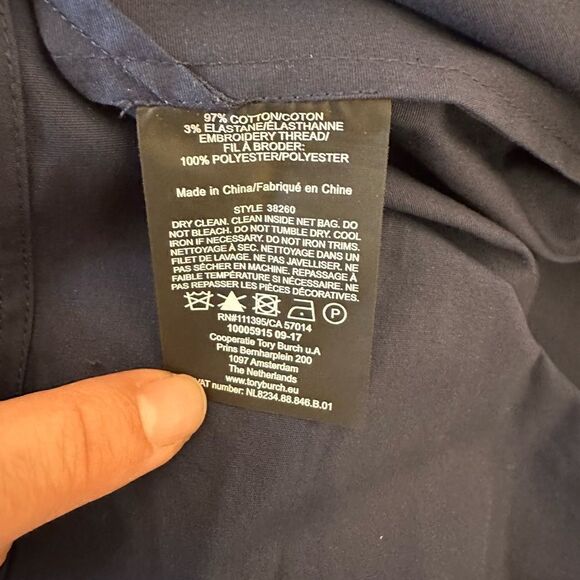 Tory Burch Navy 3/4 Sleeve Embellished Tunic cotton Blouse Size 2, NWT - Picture 6 of 7